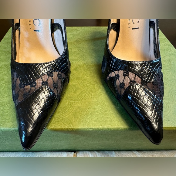New Gucci Calf Leather Python Print GG Logo High Heels Shoes Size 37 / US 7 - Picture 5 of 16